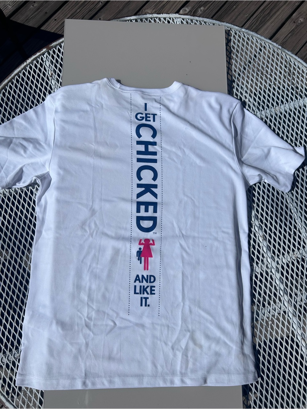 Asics Men's Short-Sleeve Performance Tee - I GET CHICKED and Like it!  size MED